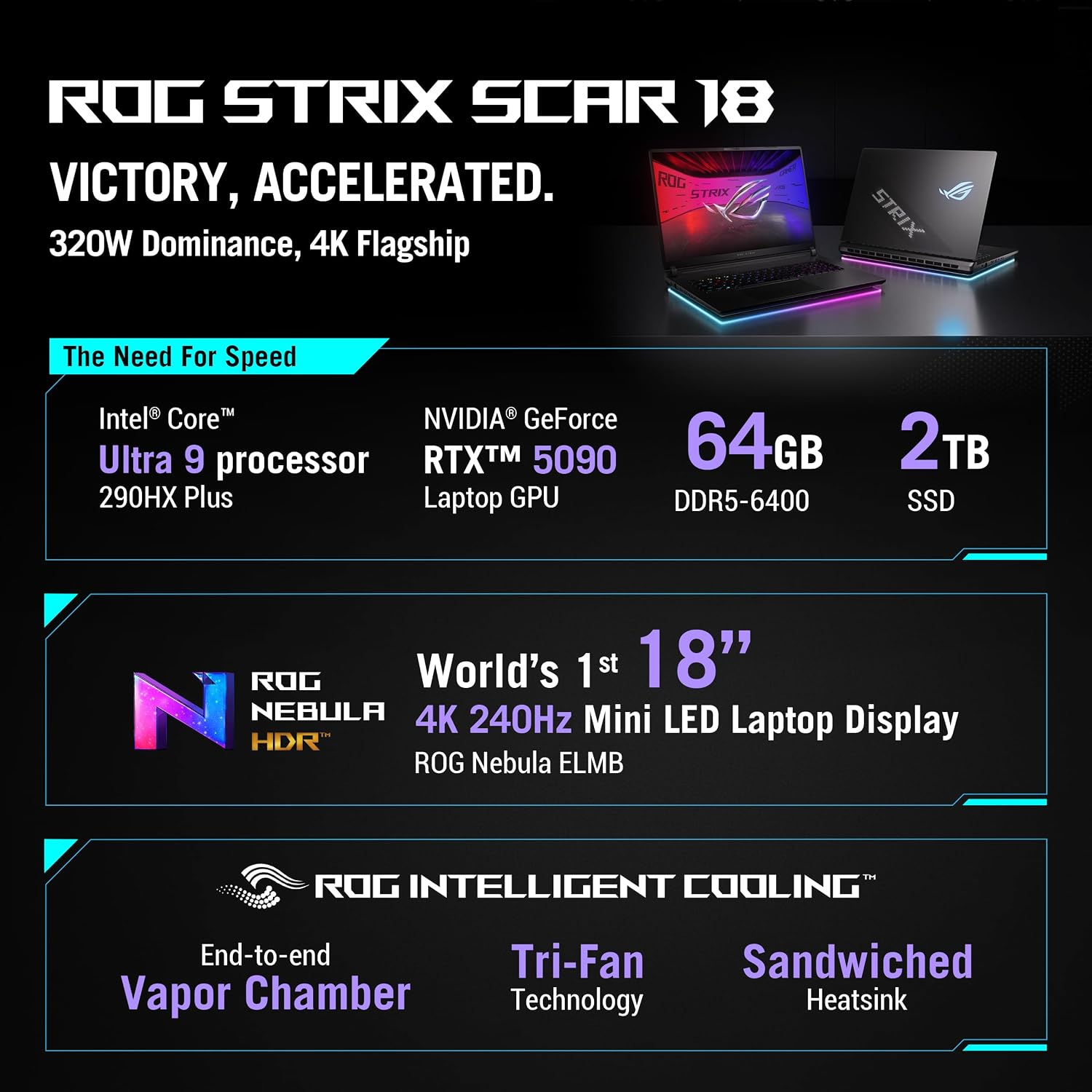 لپ تاپ 18 اینچی ایسوس مدل ROG Strix SCAR 18 G835 Ultra 9-290HX Plus 64GB RAM 2TB SSD RTX5090 24GB - Image 8